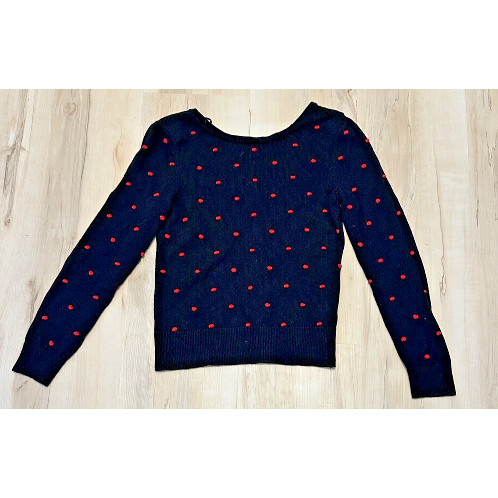 & Other Stories Paris Atelier Black Red Polka Dot V-Neck Cotton Wool Sweater‎ M